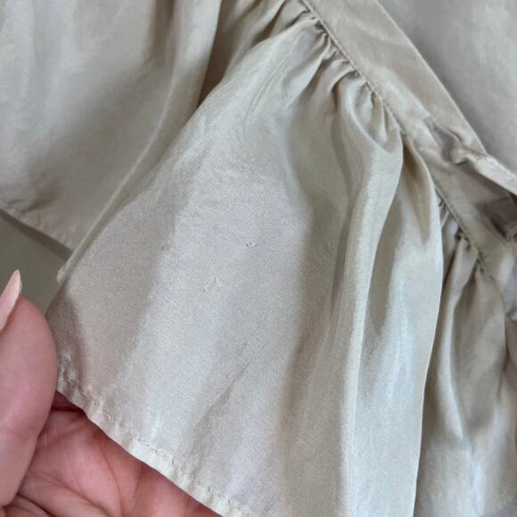 Vintage New York Studio 100% Silk Ruffle Blouse Beige Size M Coquette Prairie - Picture 11 of 12